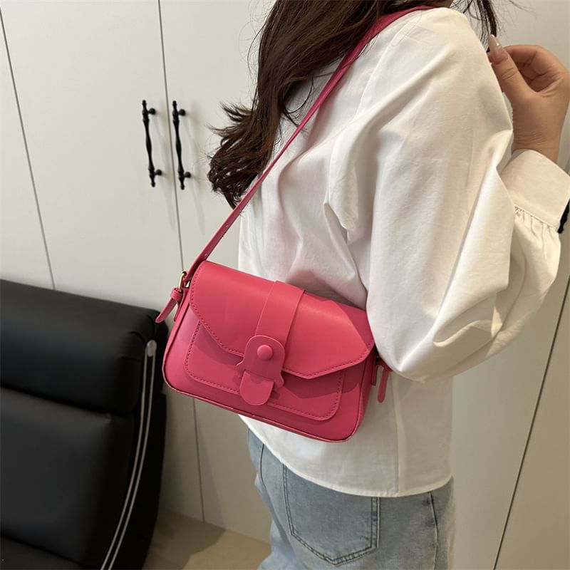 Plain Faux Leather Flap Crossbody Bag