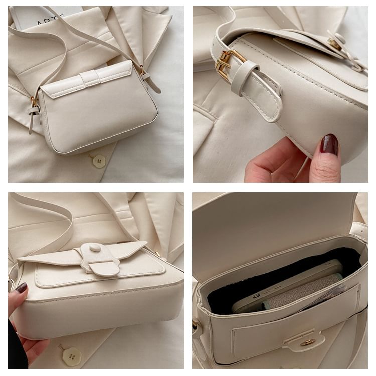 Plain Faux Leather Flap Crossbody Bag