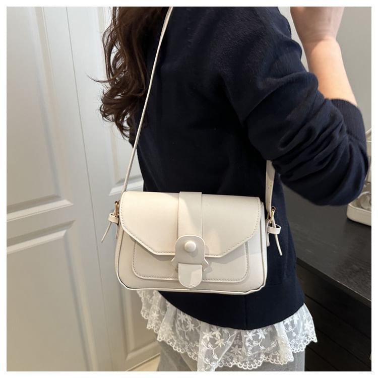 Plain Faux Leather Flap Crossbody Bag