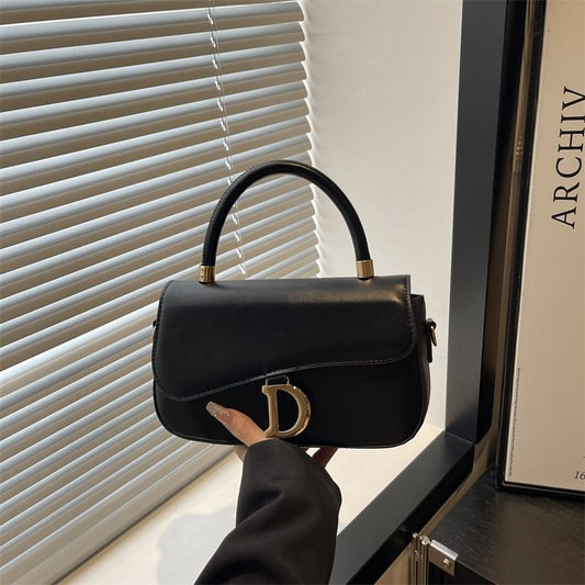 Top Handle Buckled Faux Leather Crossbody Bag