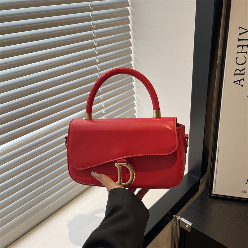 Top Handle Buckled Faux Leather Crossbody Bag