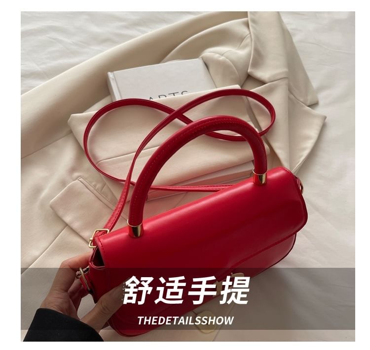 Top Handle Buckled Faux Leather Crossbody Bag
