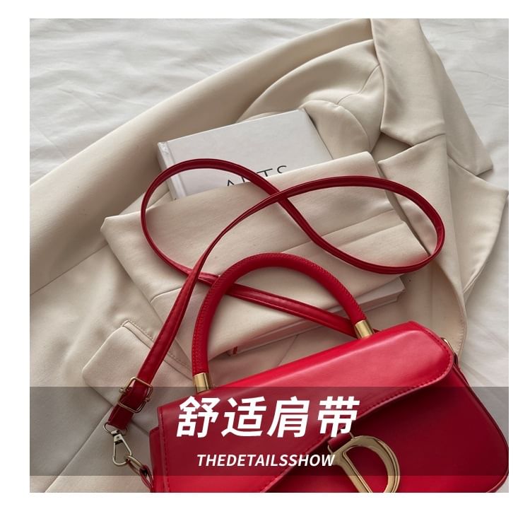 Top Handle Buckled Faux Leather Crossbody Bag