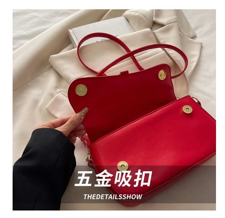 Top Handle Buckled Faux Leather Crossbody Bag