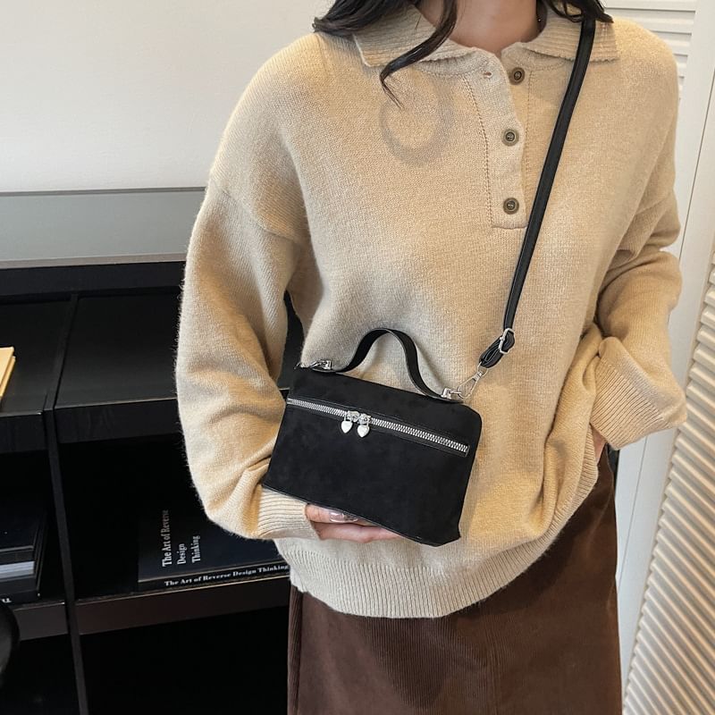 Top Handle Faux Suede Crossbody Bag