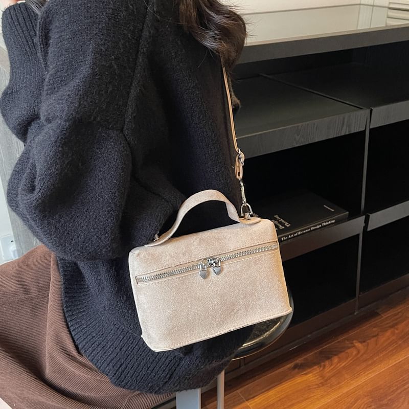 Top Handle Faux Suede Crossbody Bag