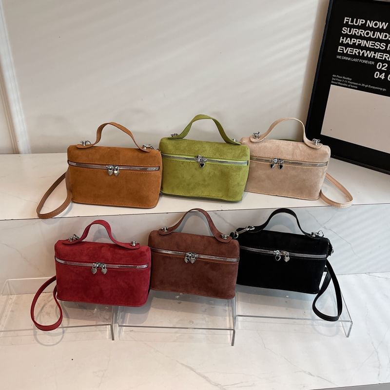 Top Handle Faux Suede Crossbody Bag