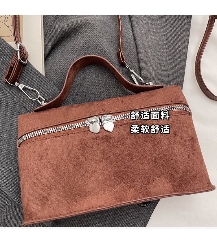Top Handle Faux Suede Crossbody Bag