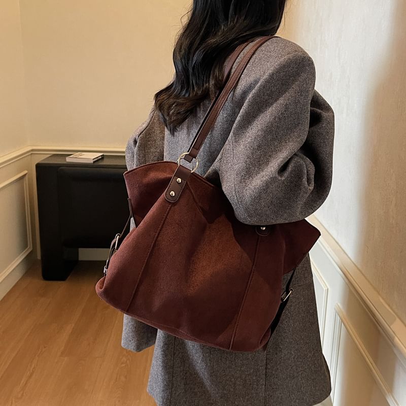 Plain Faux Suede Tote Bag