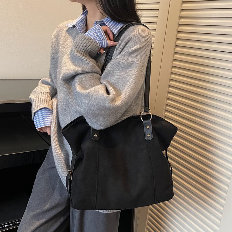 Plain Faux Suede Tote Bag
