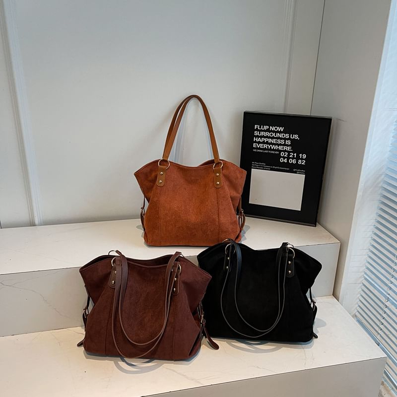 Plain Faux Suede Tote Bag