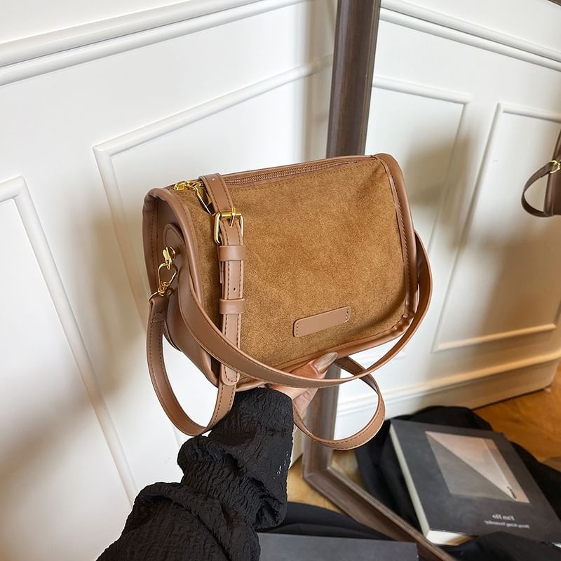 Top Handle Plain Faux Suede Crossbody Bag