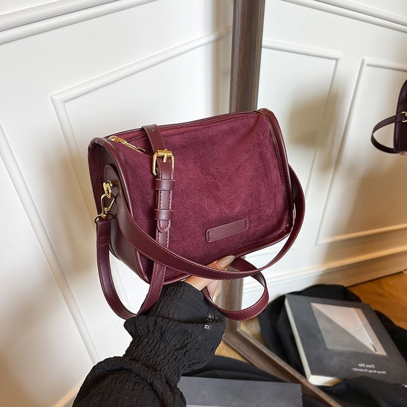 Top Handle Plain Faux Suede Crossbody Bag