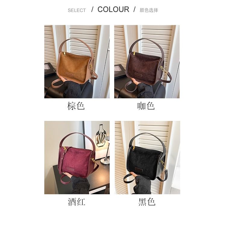 Top Handle Plain Faux Suede Crossbody Bag