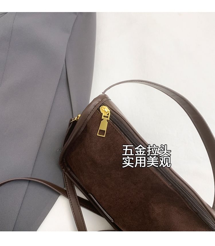 Top Handle Plain Faux Suede Crossbody Bag