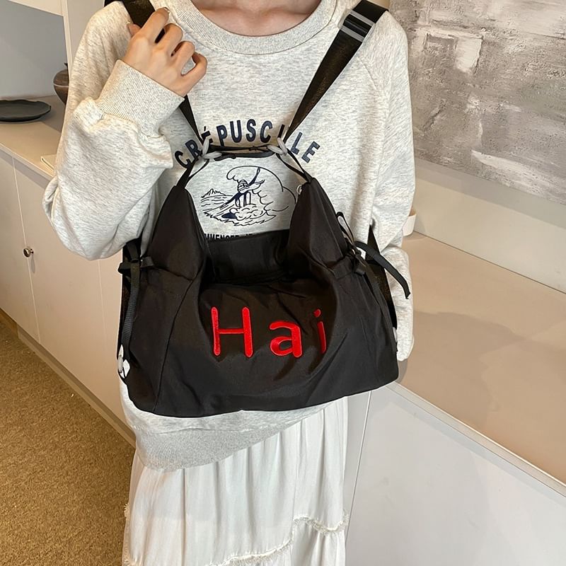 Lettering Embroidered Multiway Crossbody Bag