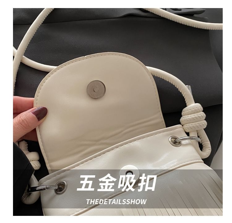 Bow Fringed Faux Leather Flap Crossbody Bag