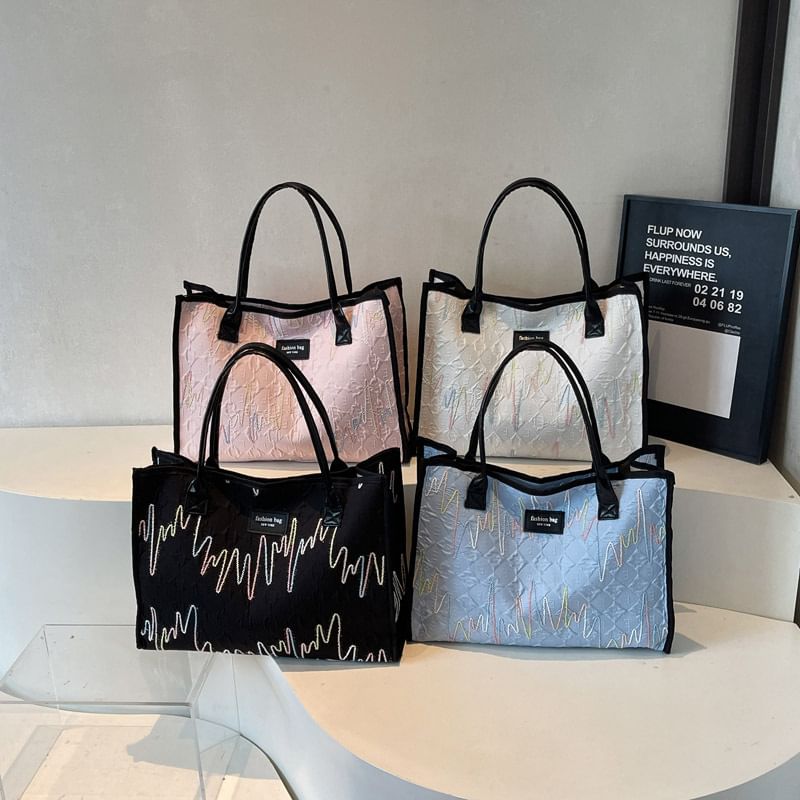 Textured Applique Tote Bag