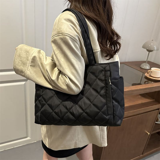 Plain Quilted Fabric Tote Bag