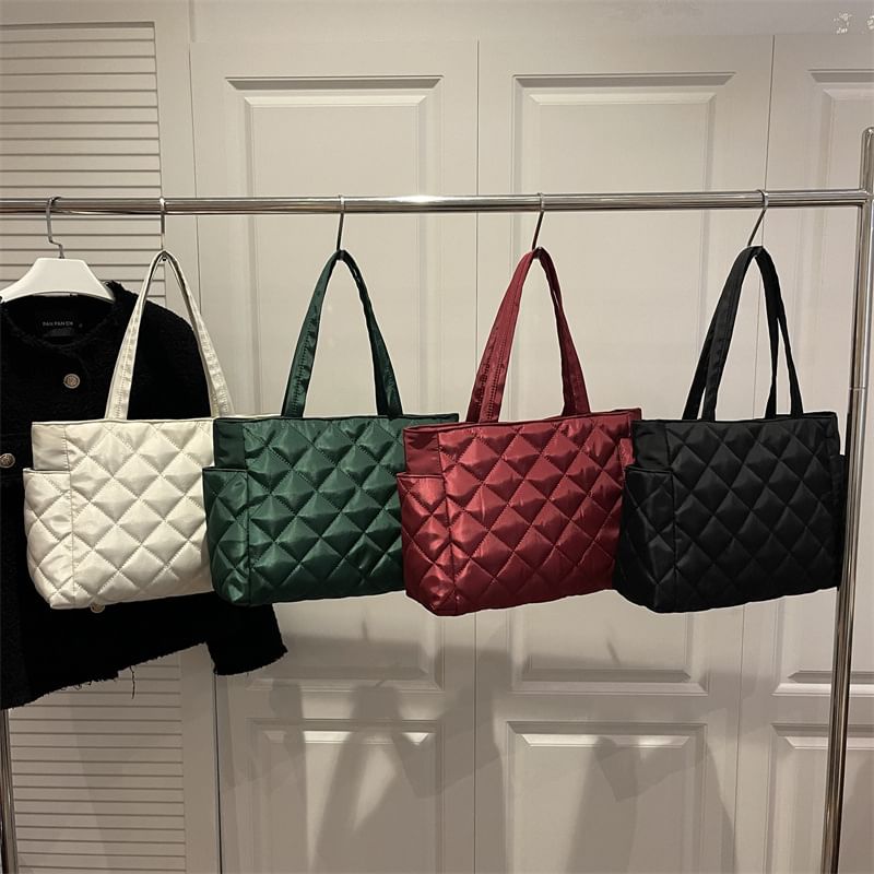Plain Quilted Fabric Tote Bag