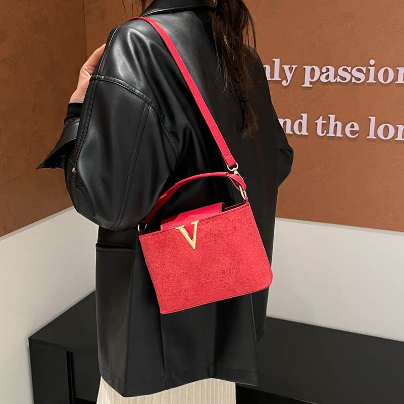 Faux Suede Top Handle Crossbody Bag