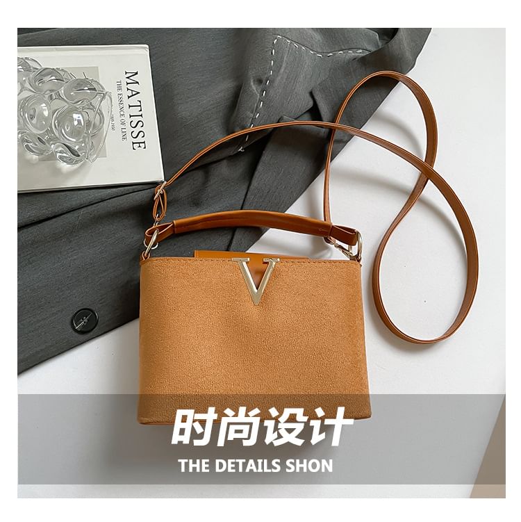 Faux Suede Top Handle Crossbody Bag