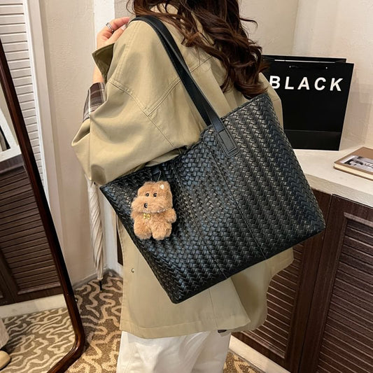 Woven Faux Leather Tote Bag