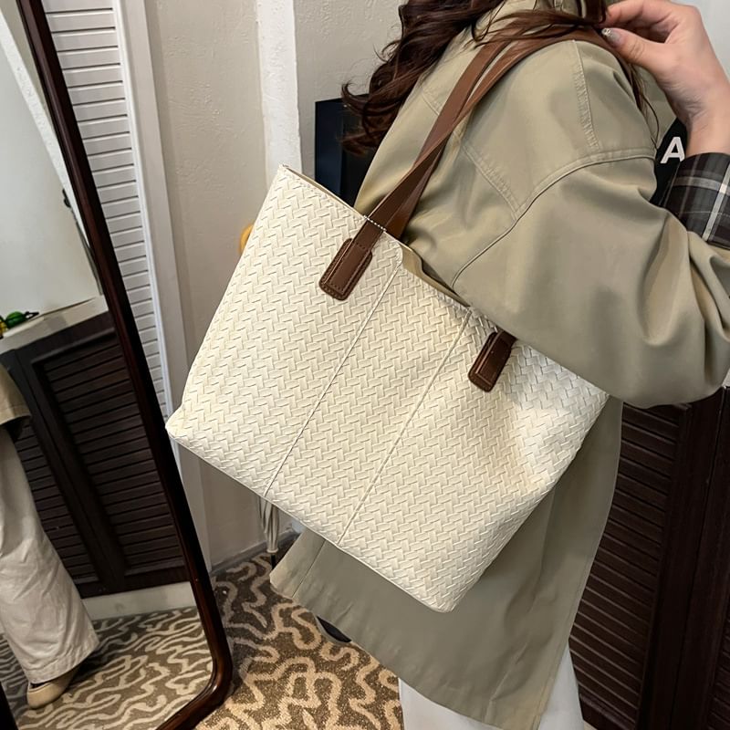 Woven Faux Leather Tote Bag