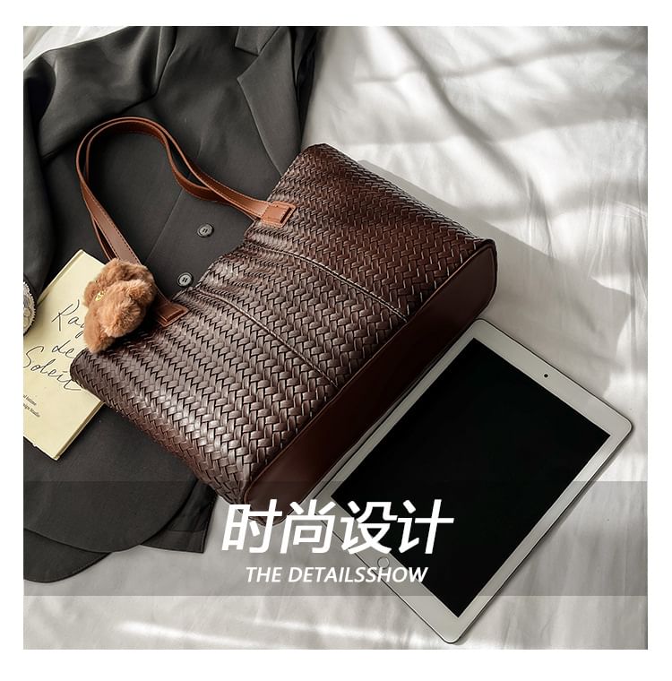 Woven Faux Leather Tote Bag