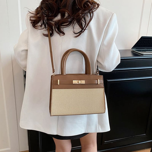 Buckle Panel Fabric Crossbody Tote Bag