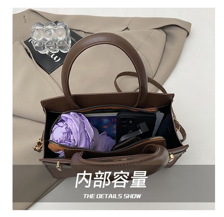 Buckle Panel Fabric Crossbody Tote Bag