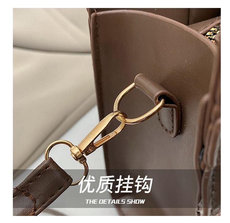 Buckle Panel Fabric Crossbody Tote Bag