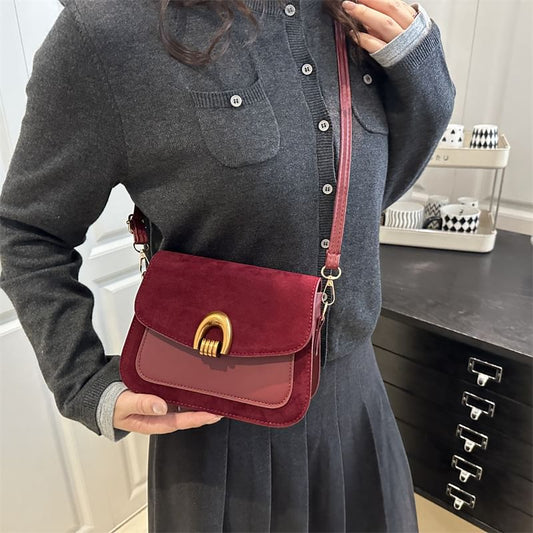 Flap Panel Faux Suede Crossbody Bag