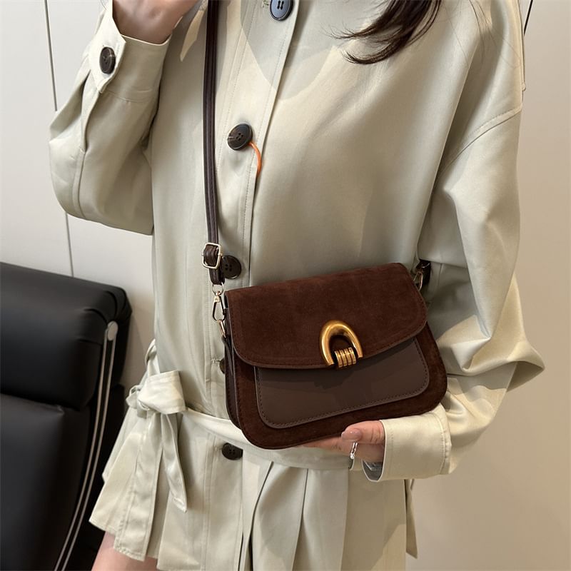 Flap Panel Faux Suede Crossbody Bag
