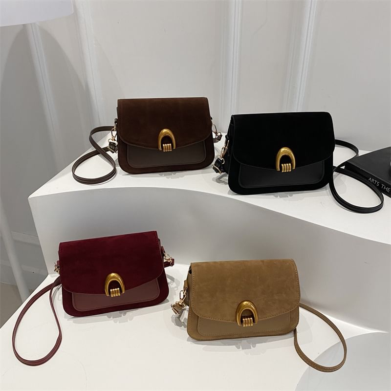 Flap Panel Faux Suede Crossbody Bag
