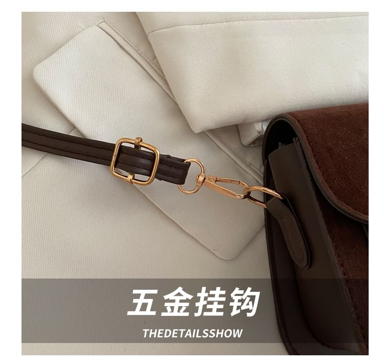 Flap Panel Faux Suede Crossbody Bag