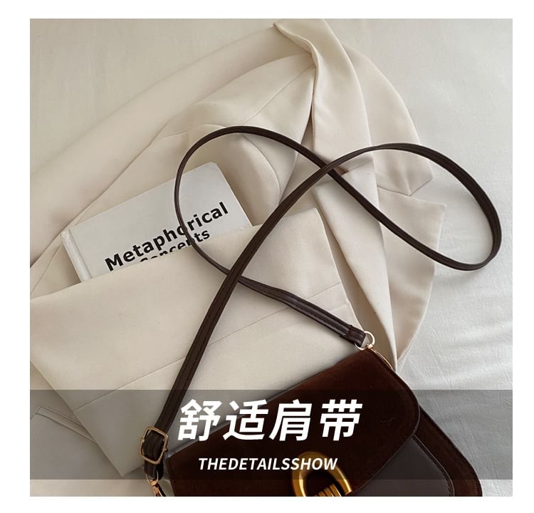 Flap Panel Faux Suede Crossbody Bag