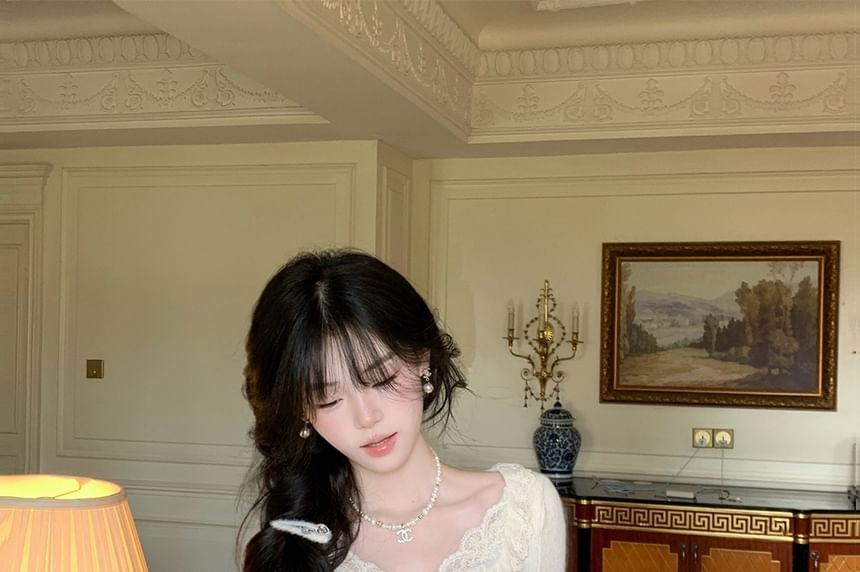 Plain Lace Trim T-Shirt Long Sleeve