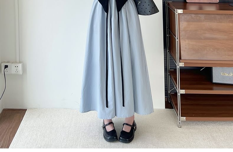 Sleeveless Square Neck Plain Maxi A-Line Dress / Round Neck Plain Cardigan