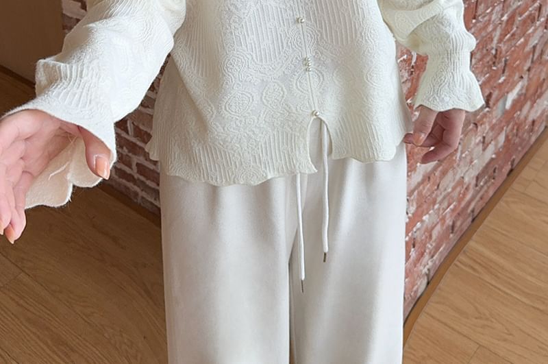 Button Up Cardigan with Lace Panel Knit Top