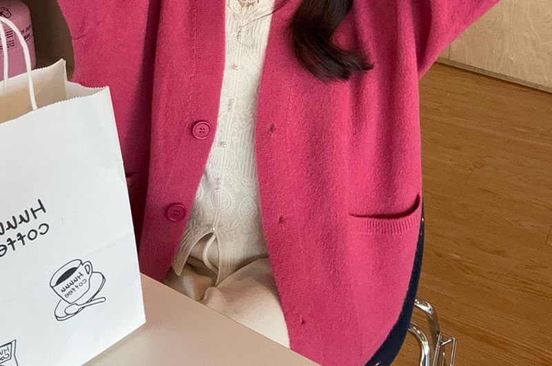 Button Up Cardigan with Lace Panel Knit Top