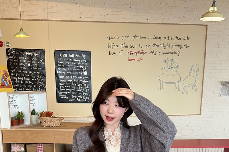Button Up Cardigan with Lace Panel Knit Top