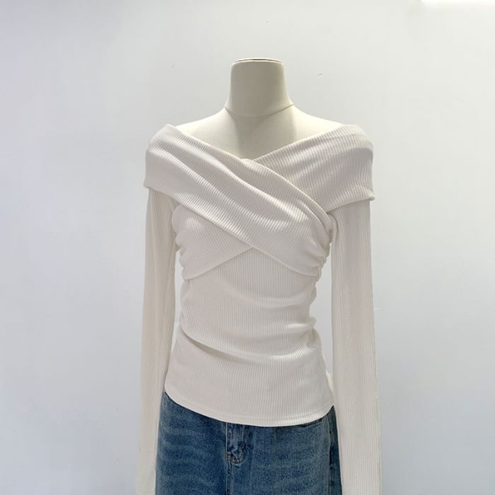 One-Shoulder Ribbed Long Sleeve Tee