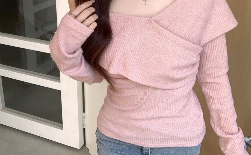 One-Shoulder Ribbed Long Sleeve Tee