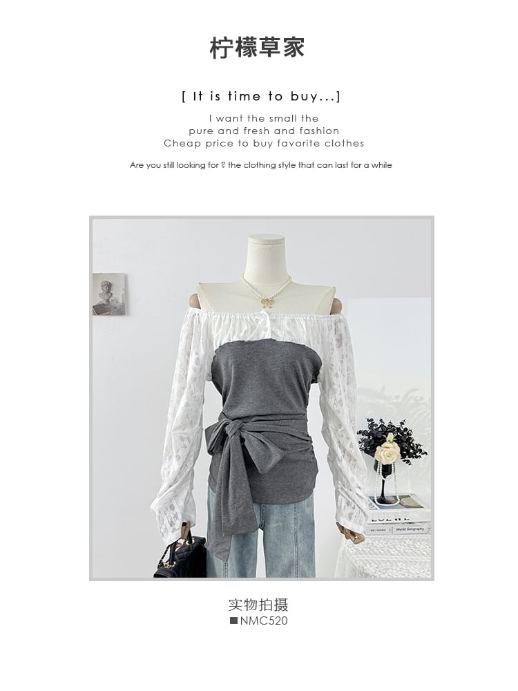 Mock Two-Piece Off Shoulder Lace Panel Top