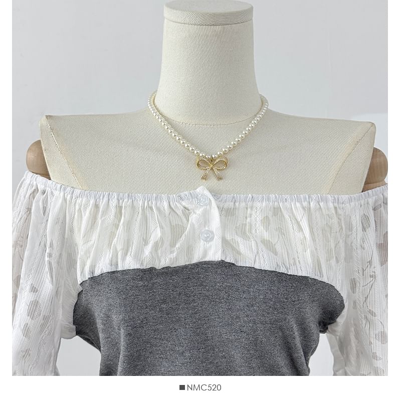 Mock Two-Piece Off Shoulder Lace Panel Top