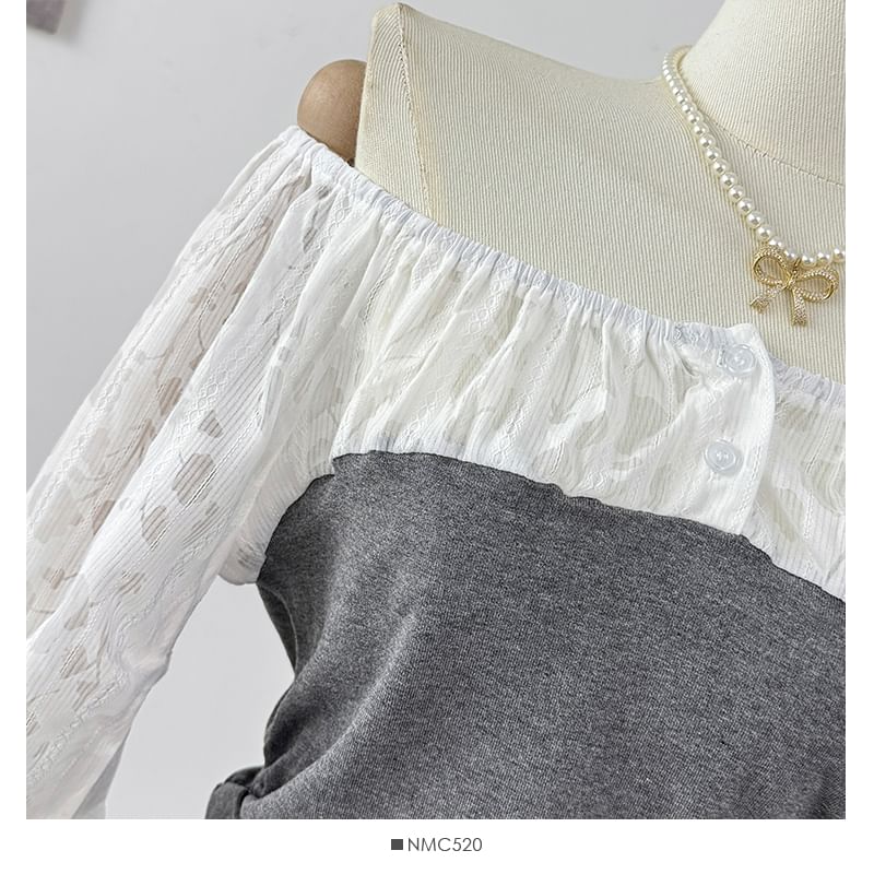 Mock Two-Piece Off Shoulder Lace Panel Top