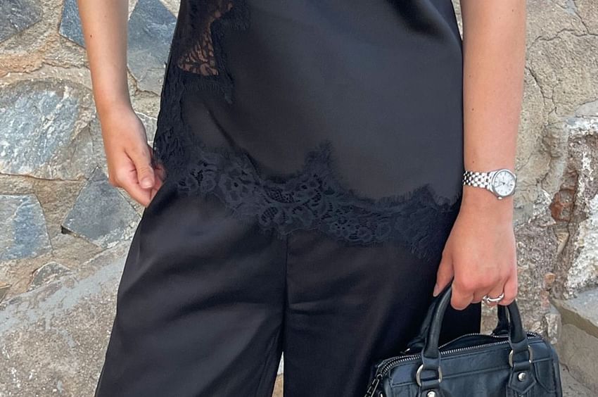 V-Neck Lace Panel Satin Camisole Top