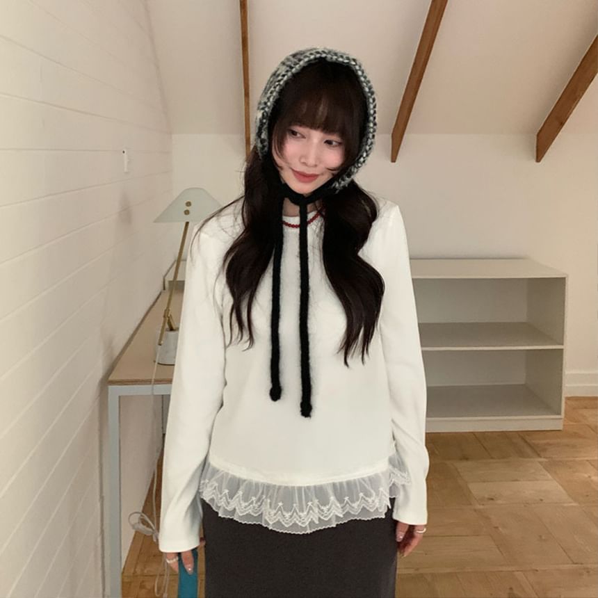 Crew Neck Lace Trim Sweater