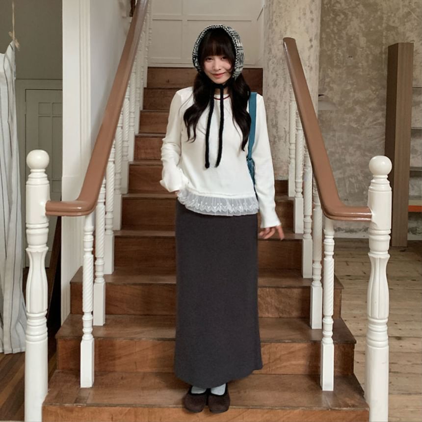 Crew Neck Lace Trim Sweater